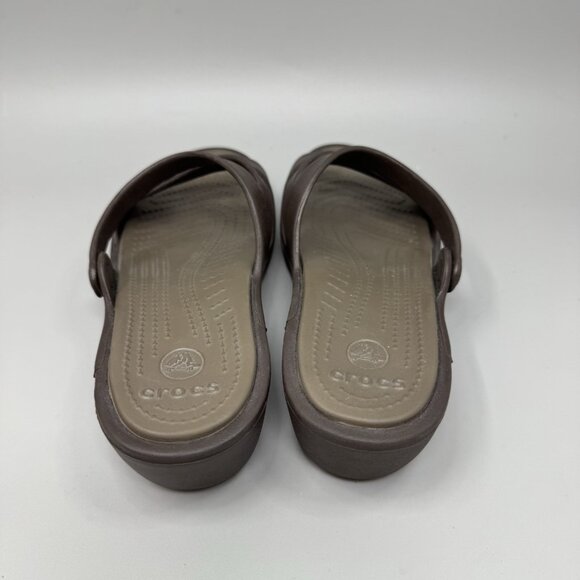 Crocs Patricia Wedge Sandals Women 9 Brown Rubber Slide Slip On Comfort Strappy - Picture 5 of 7